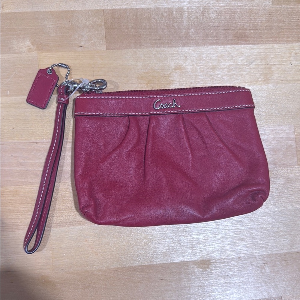 Coach Red Leather Clutch Wristlet with Silver Hardware